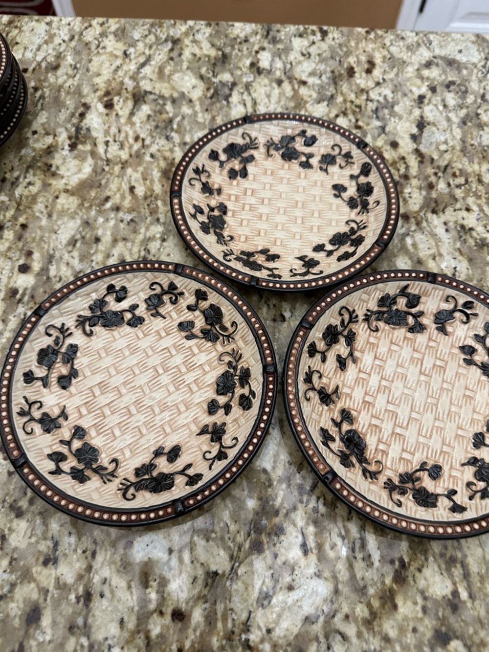 Temp-Tations Cream and Black Floral Round plates  Set